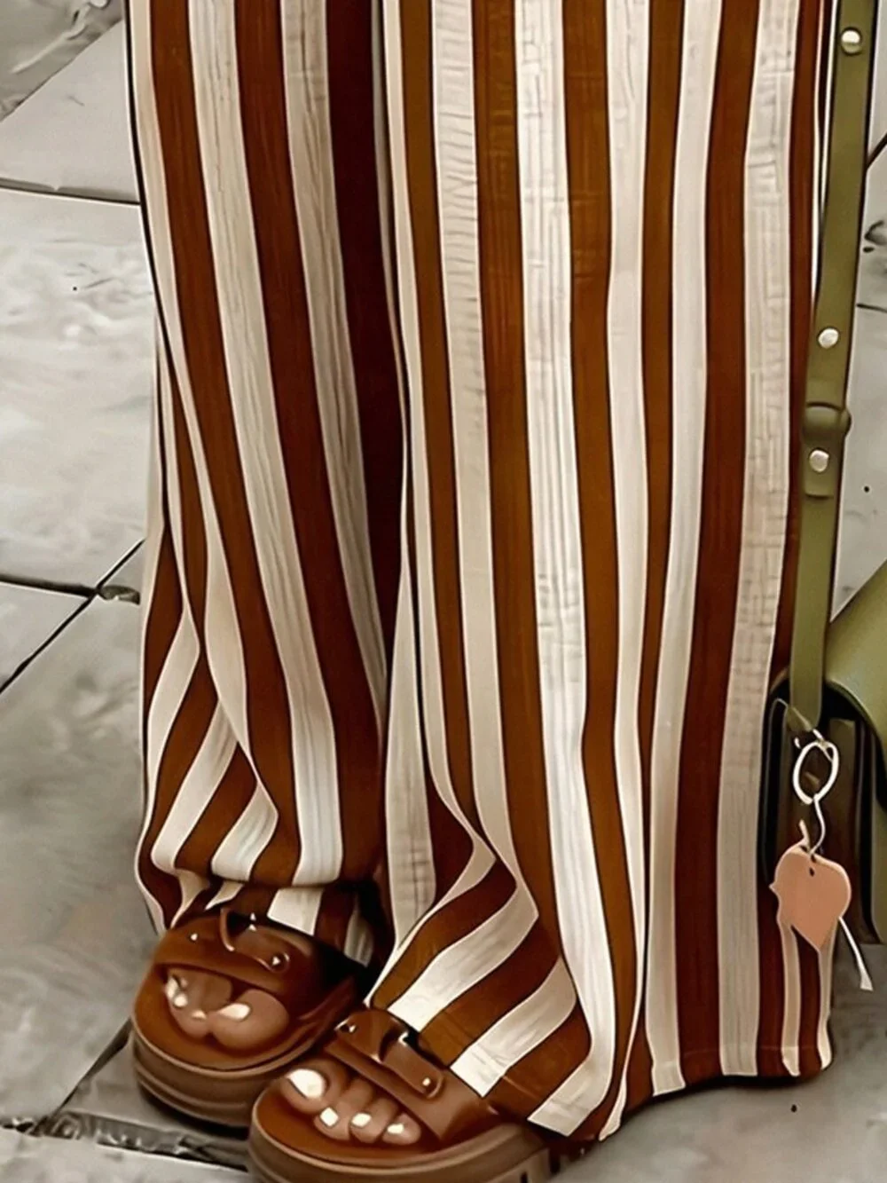 Brown Casual Women's Striped Woven Wide Leg Beach Pants - Picture 5 of 5